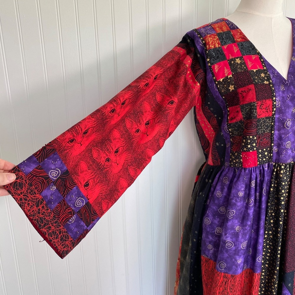Handmade Womens Celestial Whimsigoth Midi Dress Size M Cats Beaded Unique Patch - Picture 4 of 14